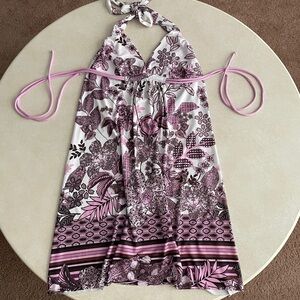 Becca Pink & White Halter Swim Cover Up S